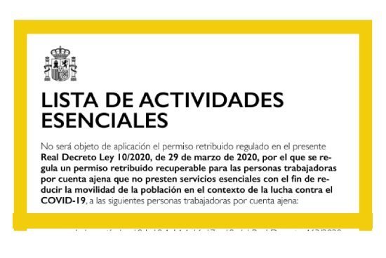 Listado de actividades esenciales que permiten ir a trabajar